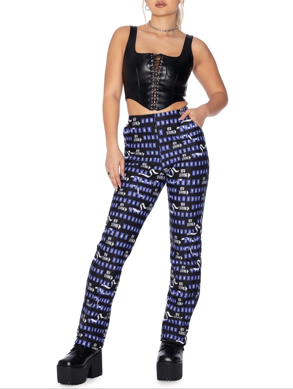 Blackmilk Beetlejuice Now Serving Ticket Number High Waist Straight Leg Pant XS - Picture 2 of 14
